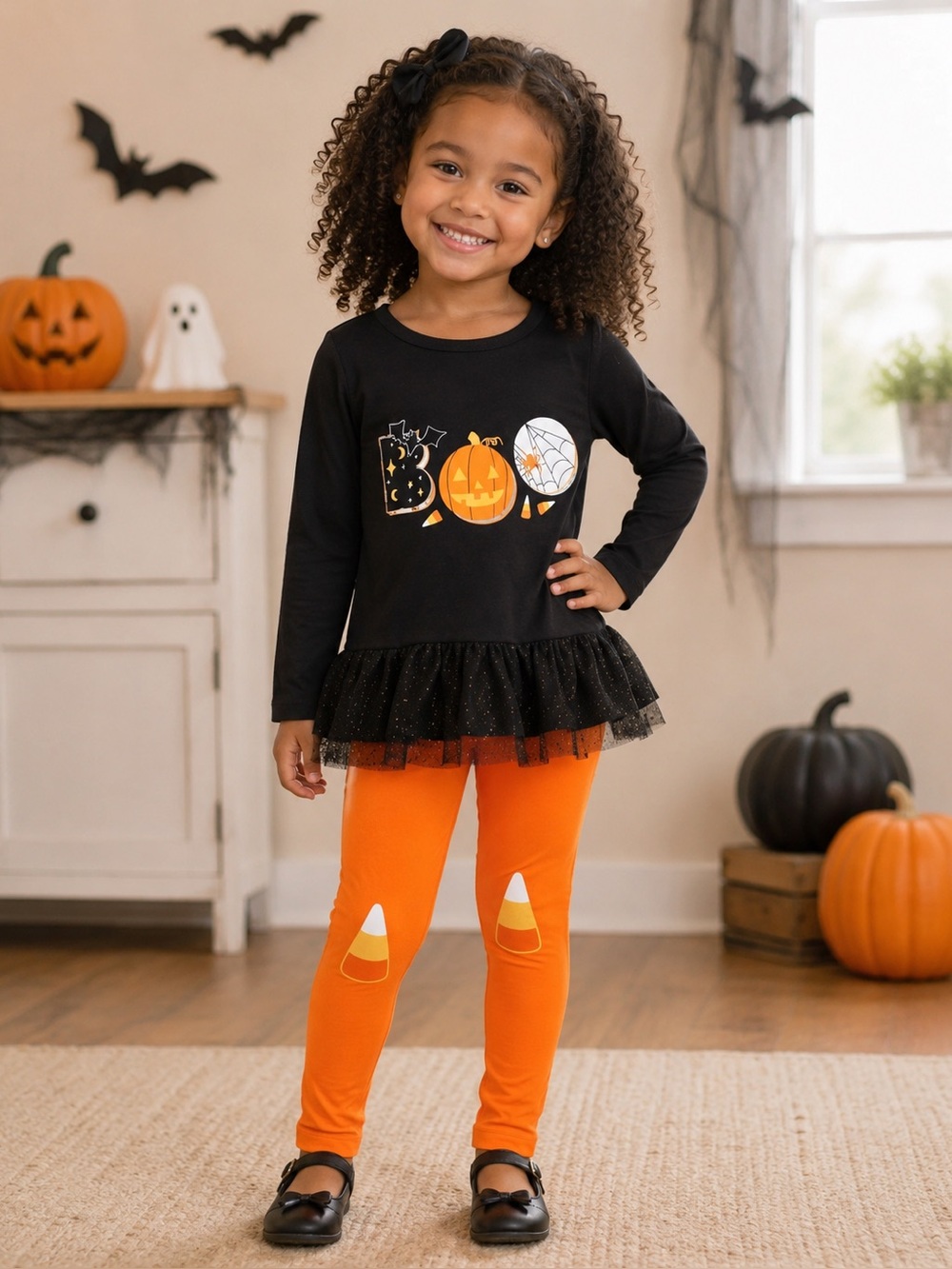 CAT & JACK 2 PC SET W/ ATTACHED TUTU - BLACK/ORANGE SIZE 3T (NEW WITH TAGS) A9